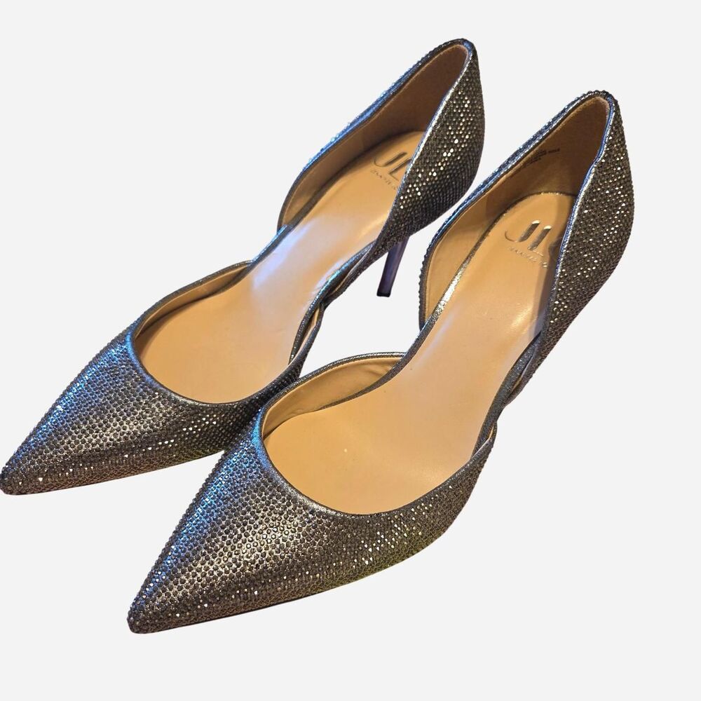 JLO silver metallic heels